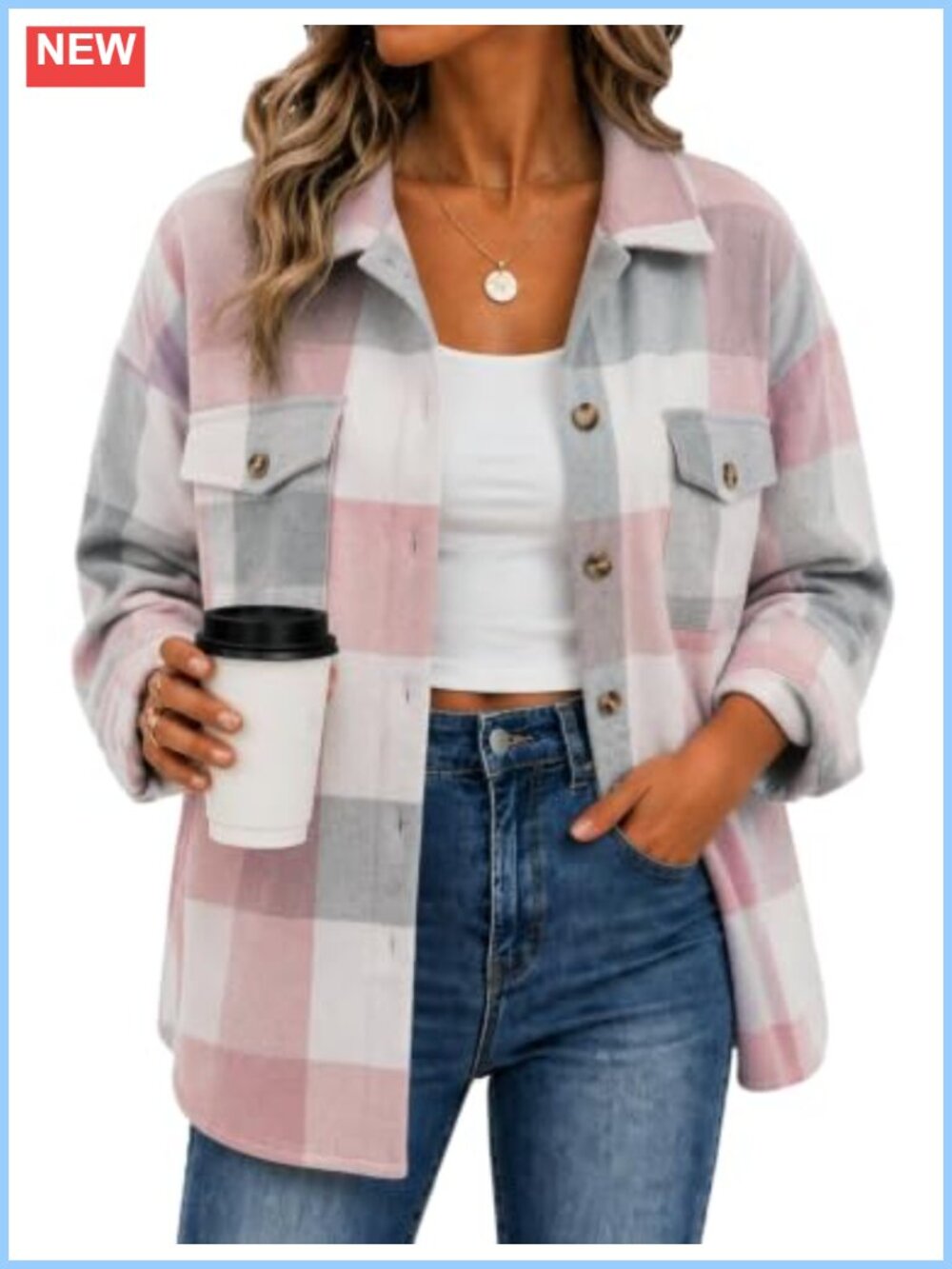 Women's Plaid Shacket Long Sleeve Button Down Casual Jacket
